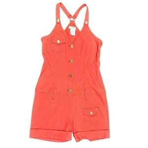 LaROK Romper Overalls Orange Cuffed Pockets Stretchy EC Women’s Size Small